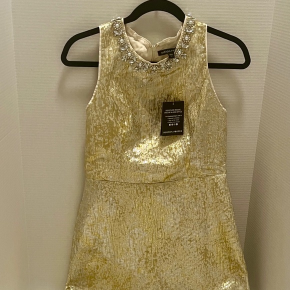 BostonProper Gold Metallic Mini Dress - Picture 1 of 5